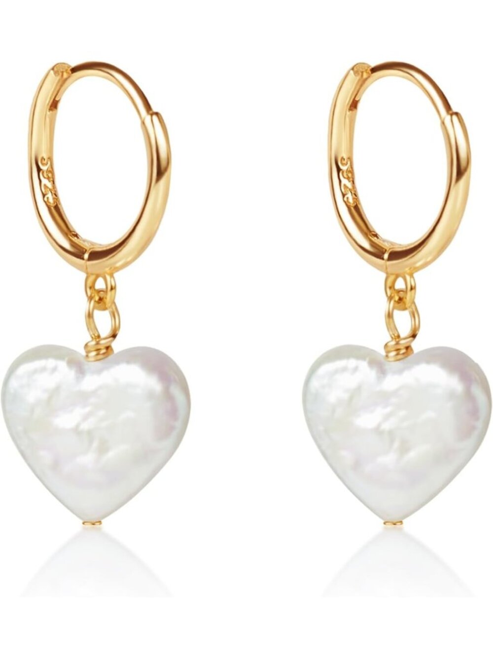 14k Gold Plated Sterling Silver Heart Shaped Pearl Huggie Hoop Earrings